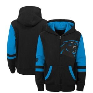 Carolina Panthers Kids 5/6 NFL Apparel Black Stadium Color Block Full Zip Hoodie